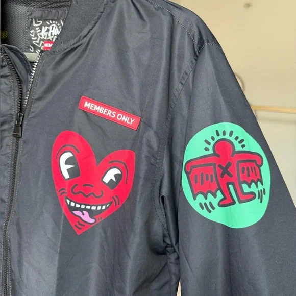 Keith Harring x Members Only Jacket Mens M Black Racer Street Style Windbreaker - Picture 3 of 6
